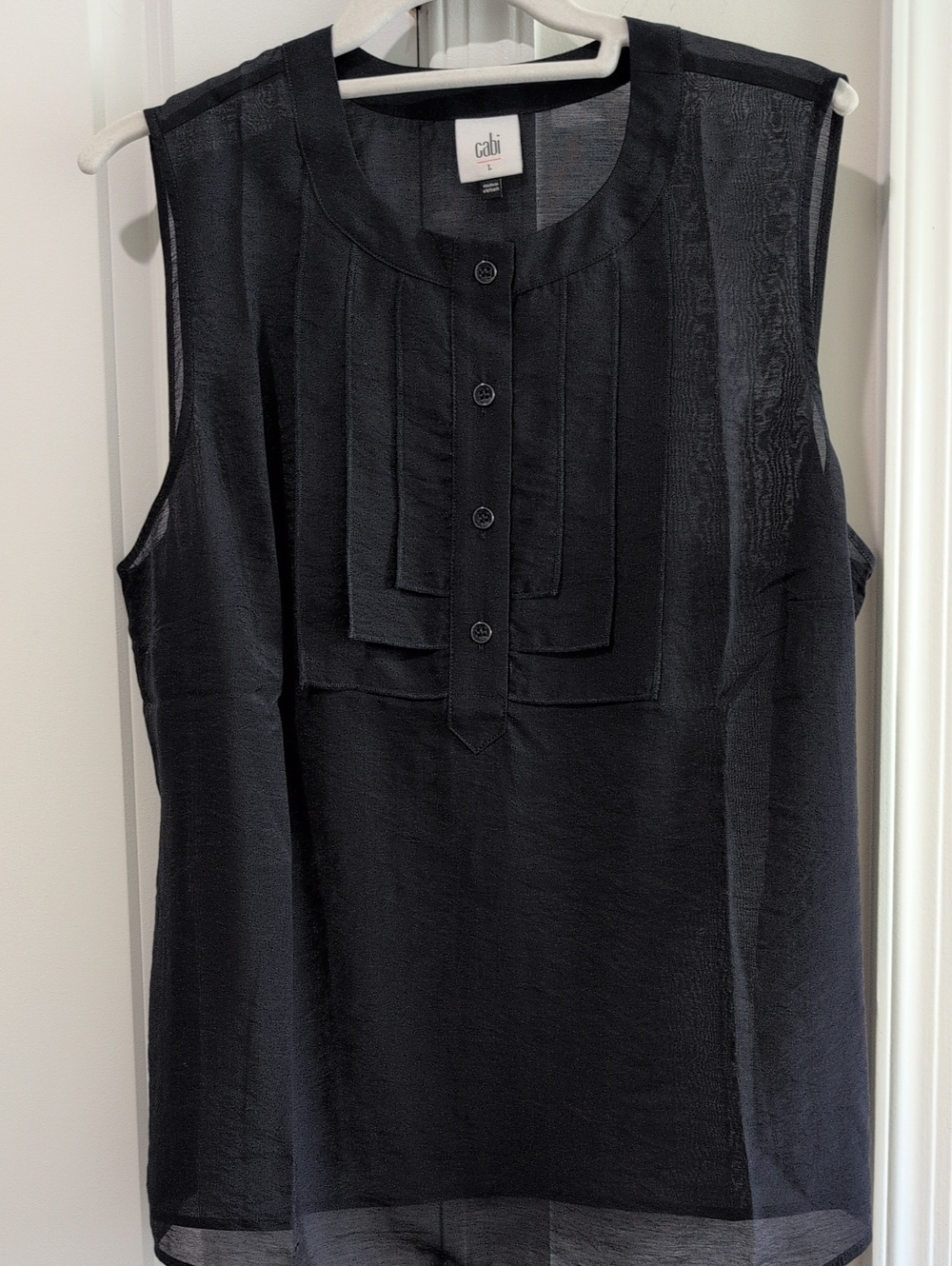 NWOT CAbi 6524 Louis II Navy Blue Sleeveless Pintuck Front Top